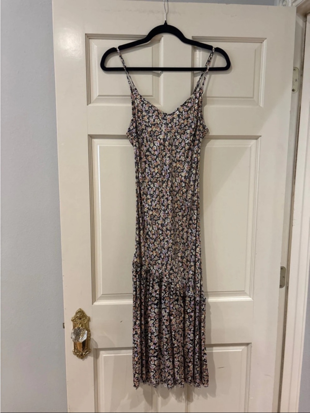 Nation LTD Black Floral Slip Maxi Dress with Pink and Cream Flowers